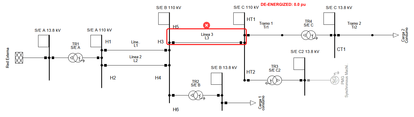 Single-line diagram annotated by the agent