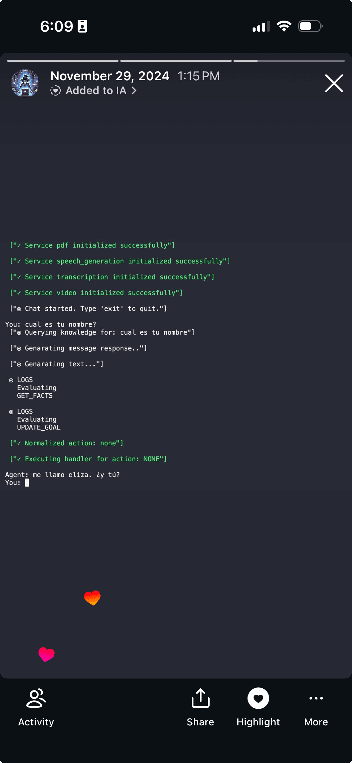 First interaction with ELIZA