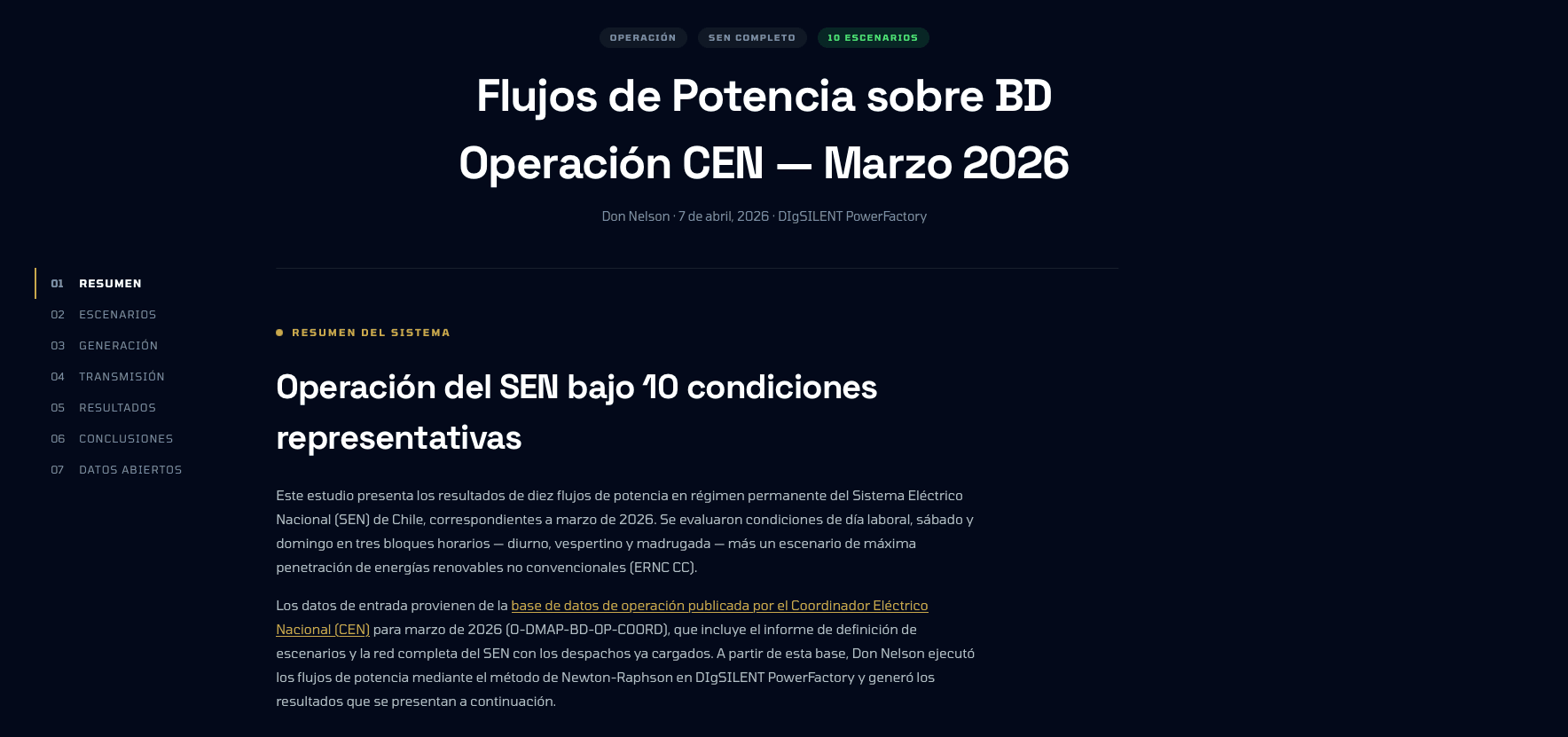 Cover page of the Power Flows study on CEN Operation DB, March 2026